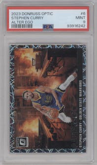 Stephen Curry from the 2023-24 Donruss Optic set graded by PSA and given an overall grade of 9.