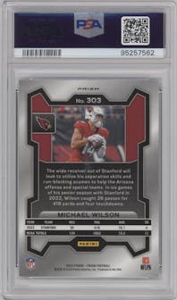 Michael Wilson from the 2023 Panini Prizm set featuring a Green Wave  parallel graded by PSA and given an overall grade of 10.