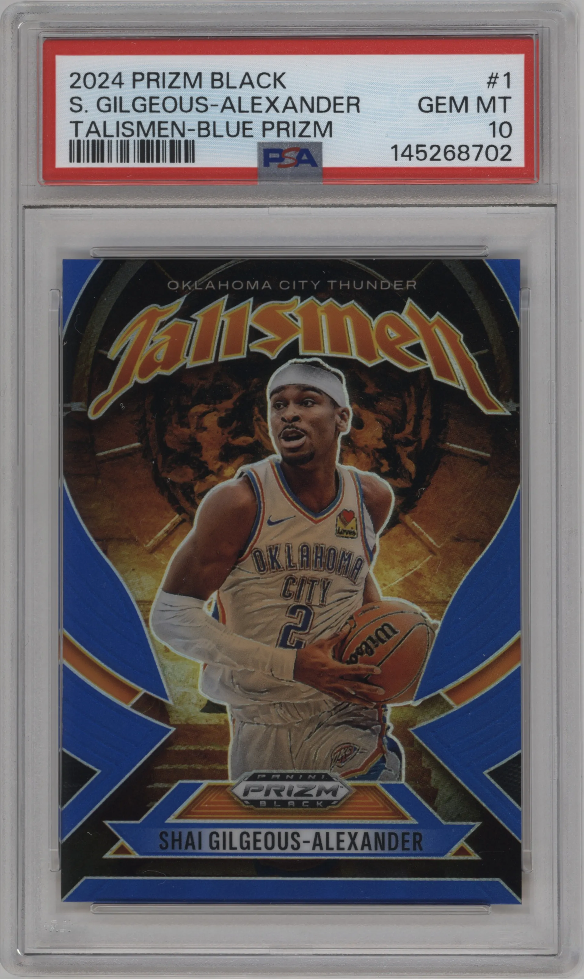 2024 Panini Prizm Black Talismen Shai Gilgeous-Alexander Blue Prizm PSA 10