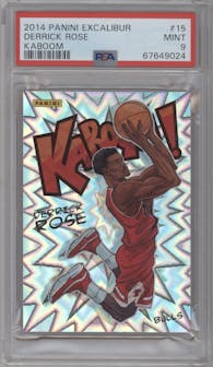 Derrick Rose from the 2014-15 Panini Excalibur set graded by PSA and given an overall grade of 9.