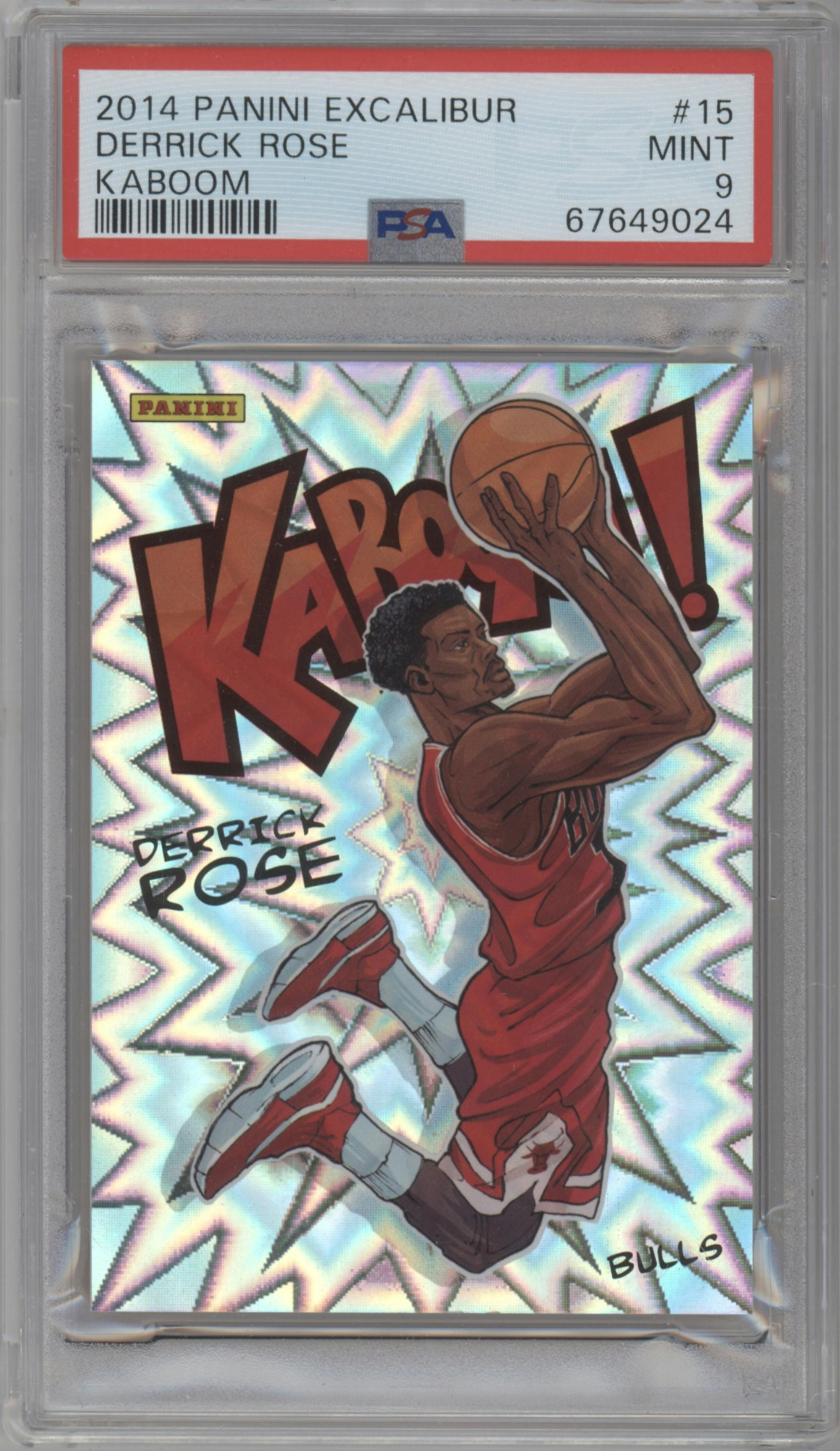 Derrick Rose from the 2014-15 Panini Excalibur set graded by PSA and given an overall grade of 9.