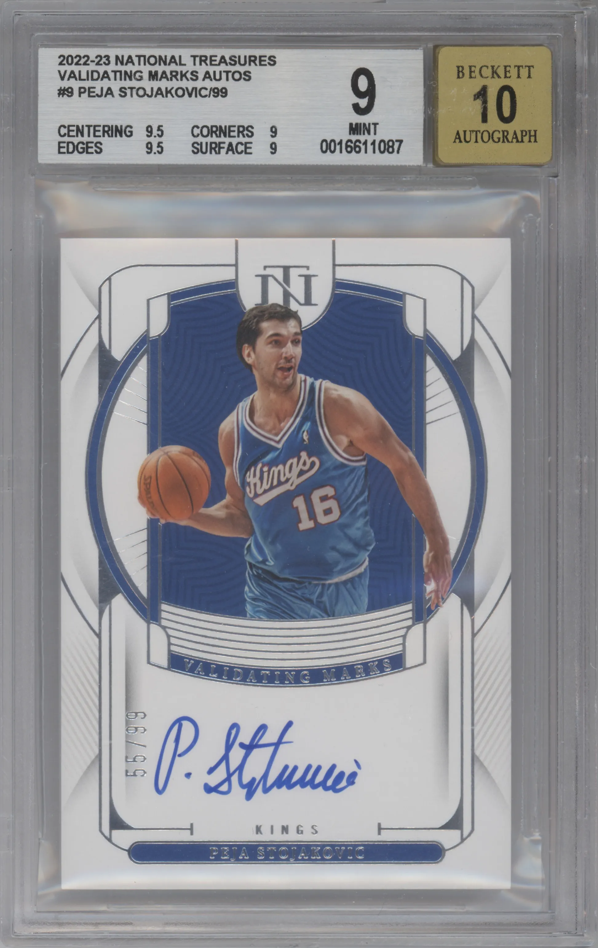 2022 Panini National Treasures Validating Marks Peja Stojakovic #VM-PJS BGS 9