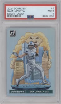 Sam LaPorta from the 2024 Donruss set graded by PSA and given an overall grade of 9.