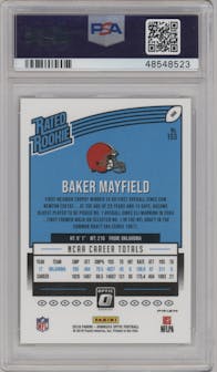 Baker Mayfield from the 2018 Panini Donruss Optic set featuring a Red/Yellow parallel graded by PSA and given an overall grade of 9.