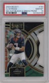 C.J. Stroud from the 2023 Panini Select set featuring a Die-Cut Black/Green parallel graded by PSA and given an overall grade of 10.