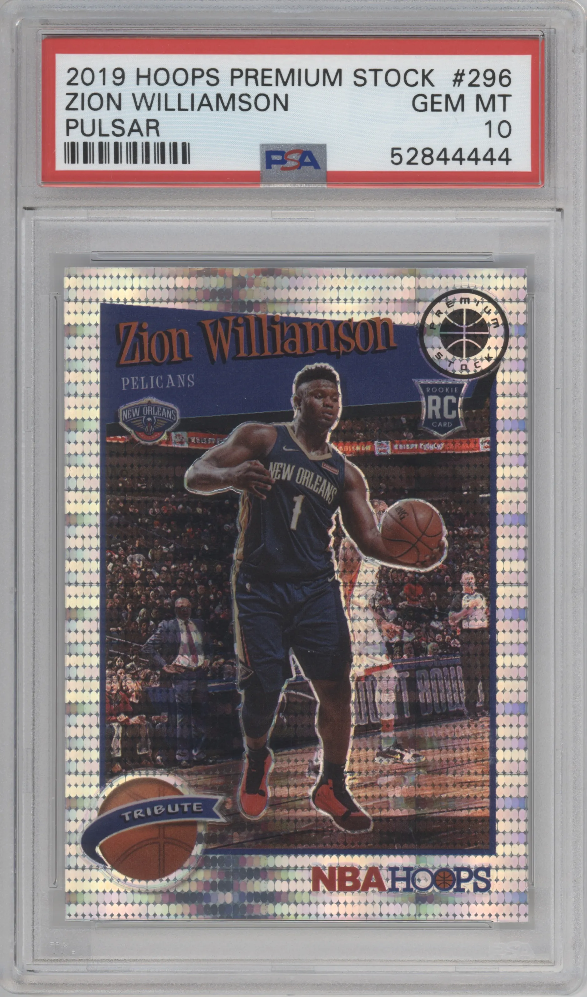 2019 Panini Hoops Premium Stock Tribute Zion Williamson Pulsar #296 PSA 10