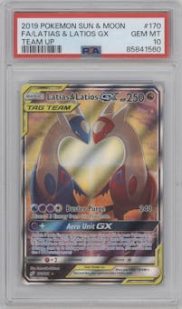 Latias & Latios GX from the 2019 Pokemon S&M  set graded by PSA and given an overall grade of 10.