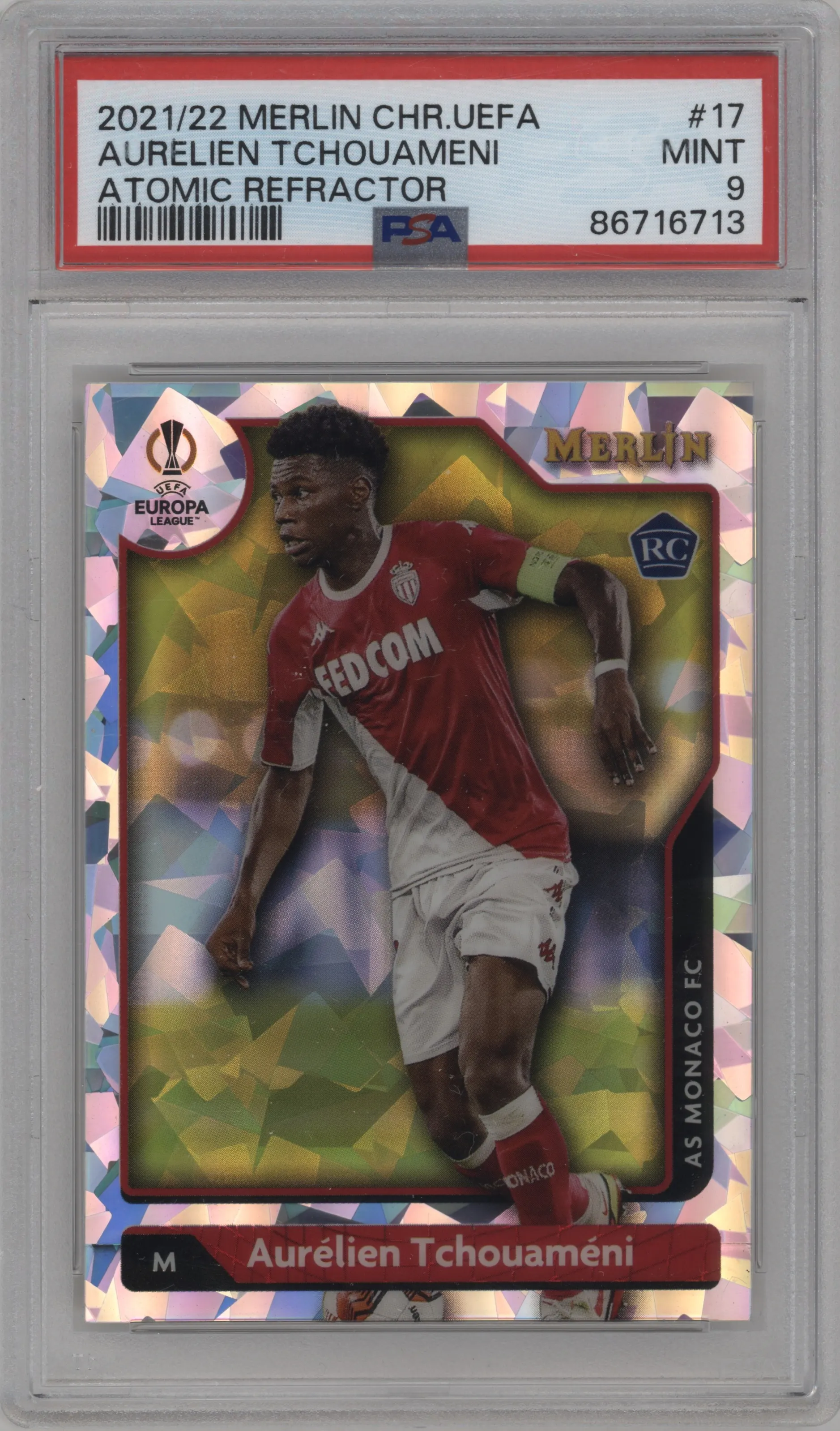 2021 Topps Merlin Chrome UEFA League Aurelien Tchouameni Atomic Refractor #17 PSA 9