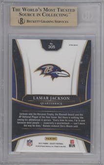 Lamar Jackson from the 2017 Panini Select set graded by Beckett and given an overall grade of 9.5.
