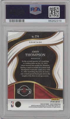 Amen Thompson from the 2023-24 Panini Select  set featuring a Cosmic parallel graded by PSA and given an overall grade of 10.
