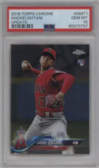 Shohei Ohtani from the 2018 Topps Chrome Update  set graded by PSA and given an overall grade of 10.