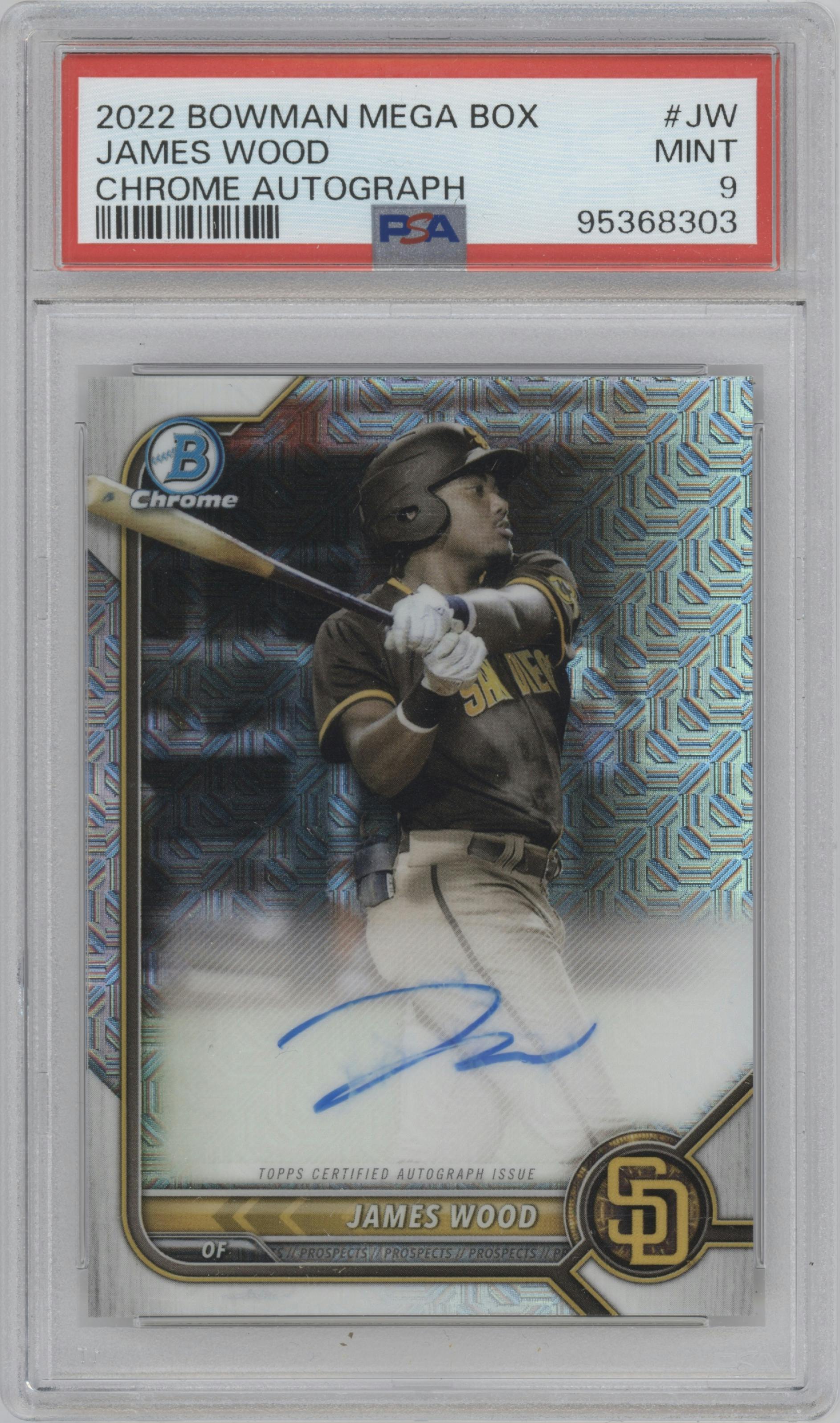 James Wood from the 2022 Bowman Mega Box set graded by PSA and given an overall grade of 9.
