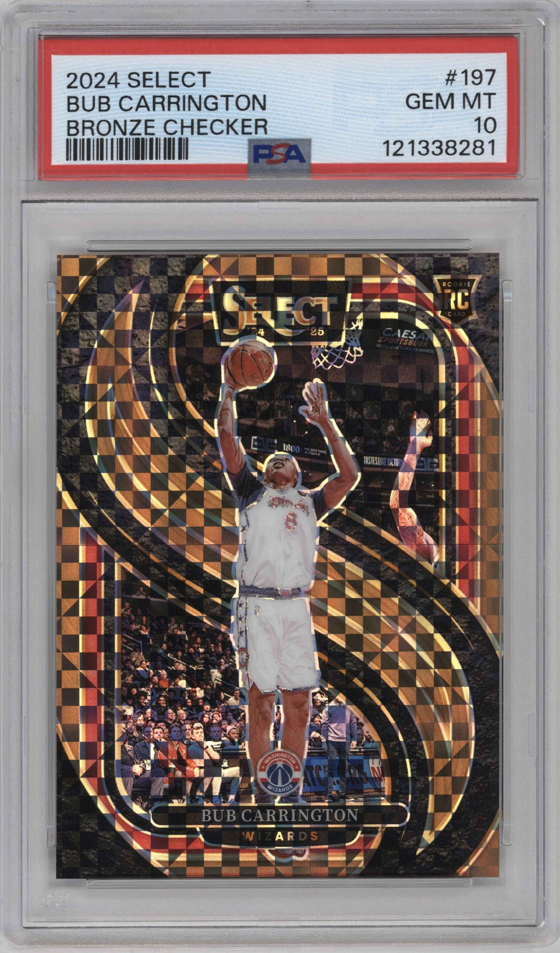 2024 Panini Select Pre.Lvl. Bub Carrington Bronze Checker Prizm #197 PSA 10