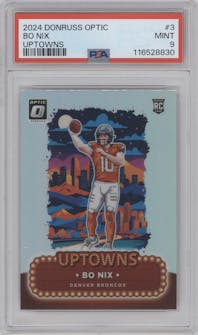 Bo Nix from the 2024 Donruss Optic set graded by PSA and given an overall grade of 9.