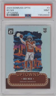 Bo Nix from the 2024 Donruss Optic set graded by PSA and given an overall grade of 9.