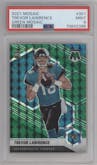 Trevor Lawrence from the 2021 Panini Mosaic set featuring a Green Mosaic parallel graded by PSA and given an overall grade of 9.