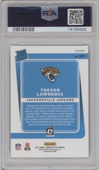 Trevor Lawrence from the 2021 Panini Donruss Optic set featuring a Stars parallel graded by PSA and given an overall grade of 10.