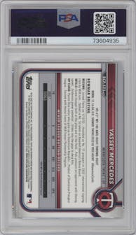 Yasser Mercedes from the 2022 Bowman Chrome Sapphire Edition set graded by PSA and given an overall grade of 10.