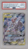 Mewtwo & Mew GX from the 2019 Pokemon S&M  set featuring a Power Partnership Tins parallel graded by PSA and given an overall grade of 10.