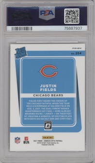 Justin Fields from the 2021 Panini Donruss Optic set featuring a Holo parallel graded by PSA and given an overall grade of 10.
