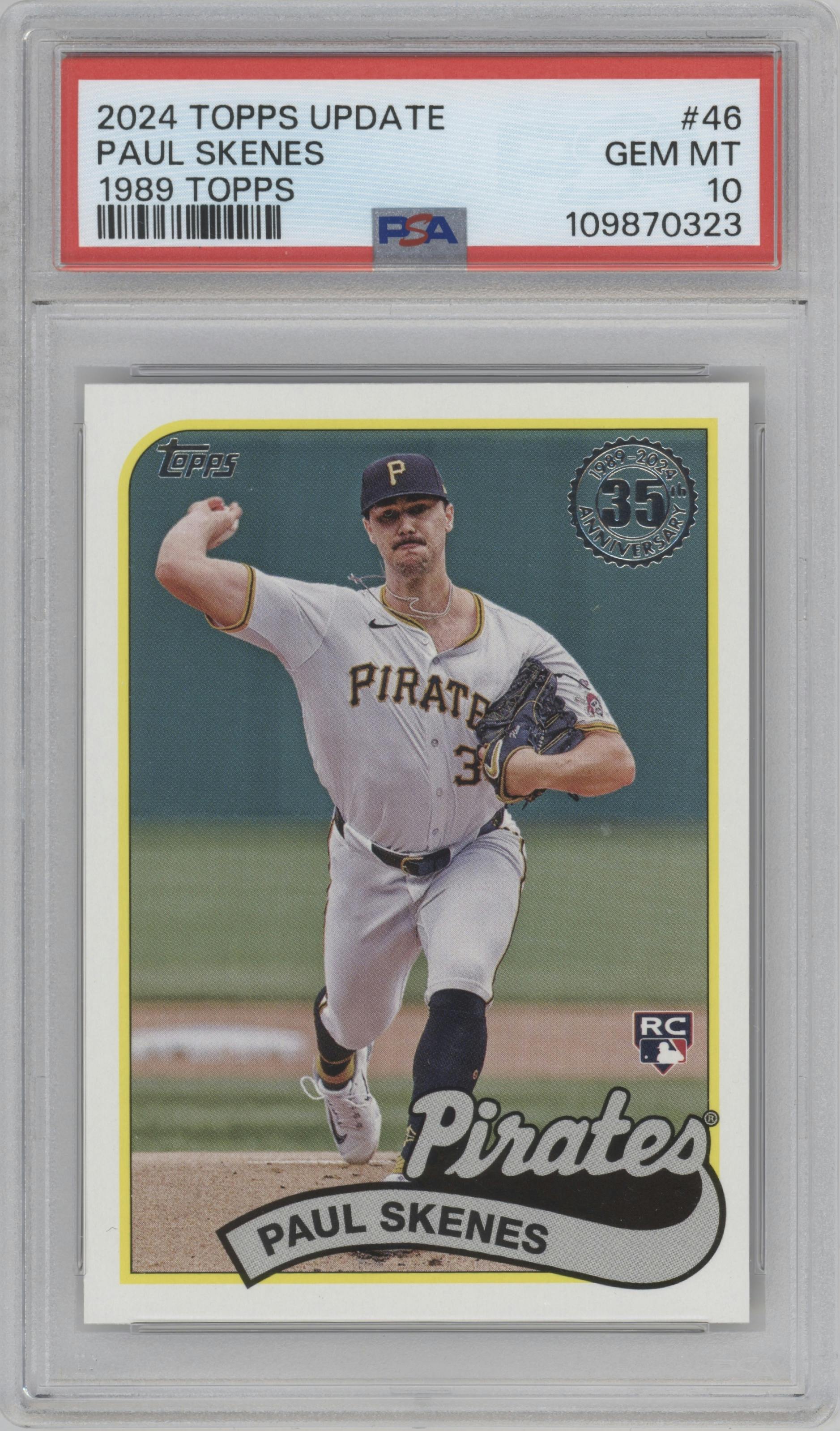 Paul Skenes from the 2024 Topps Update set graded by PSA and given an overall grade of 10.