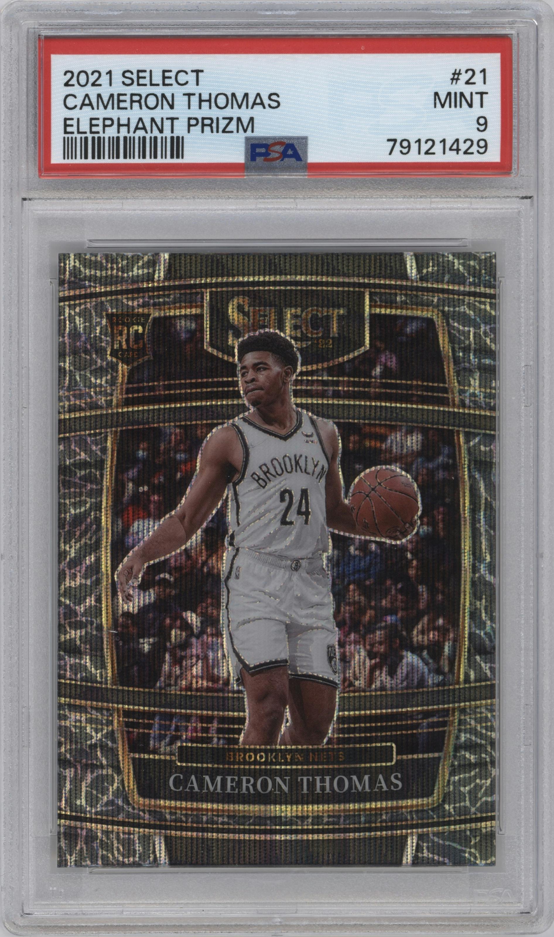 Cameron Thomas from the 2021-22 Panini Select set featuring a Elephant parallel graded by PSA and given an overall grade of 9.