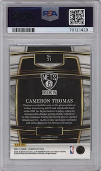 Cameron Thomas from the 2021-22 Panini Select set featuring a Elephant parallel graded by PSA and given an overall grade of 9.