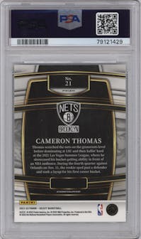 Cameron Thomas from the 2021-22 Panini Select set featuring a Elephant parallel graded by PSA and given an overall grade of 9.