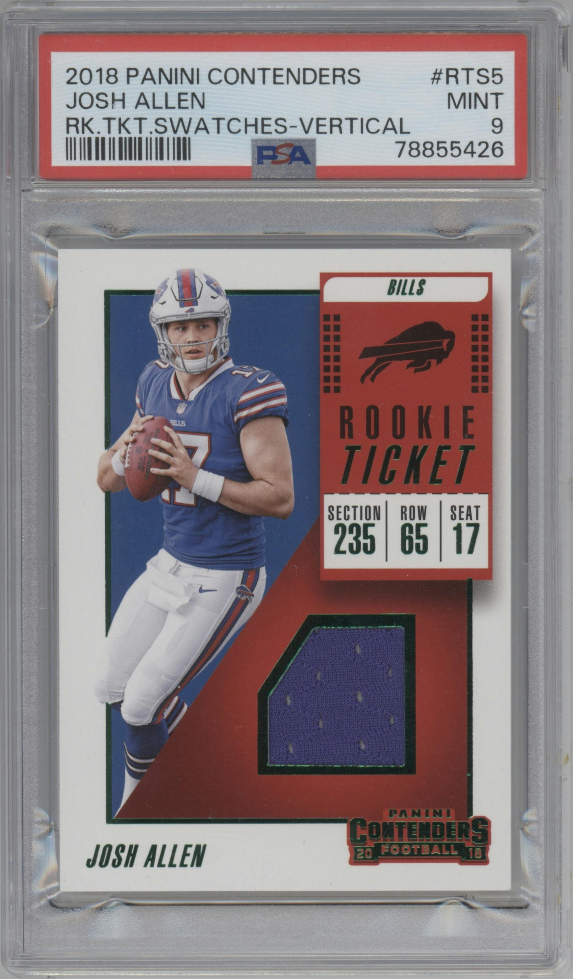 Josh Allen from the 2018 Panini Contenders set graded by PSA and given an overall grade of 9.