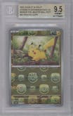 Pikachu from the 2023 Pokemon SV JPN set featuring a Master Ball parallel graded by Beckett and given an overall grade of 9.5.