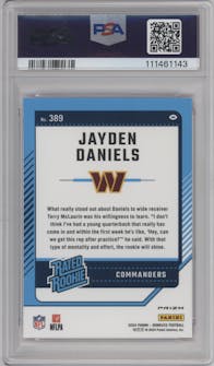 Jayden Daniels from the 2024 Donruss set featuring a Pink parallel graded by PSA and given an overall grade of 10.