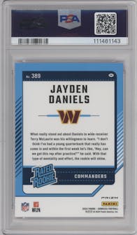 Jayden Daniels from the 2024 Donruss set featuring a Pink parallel graded by PSA and given an overall grade of 10.