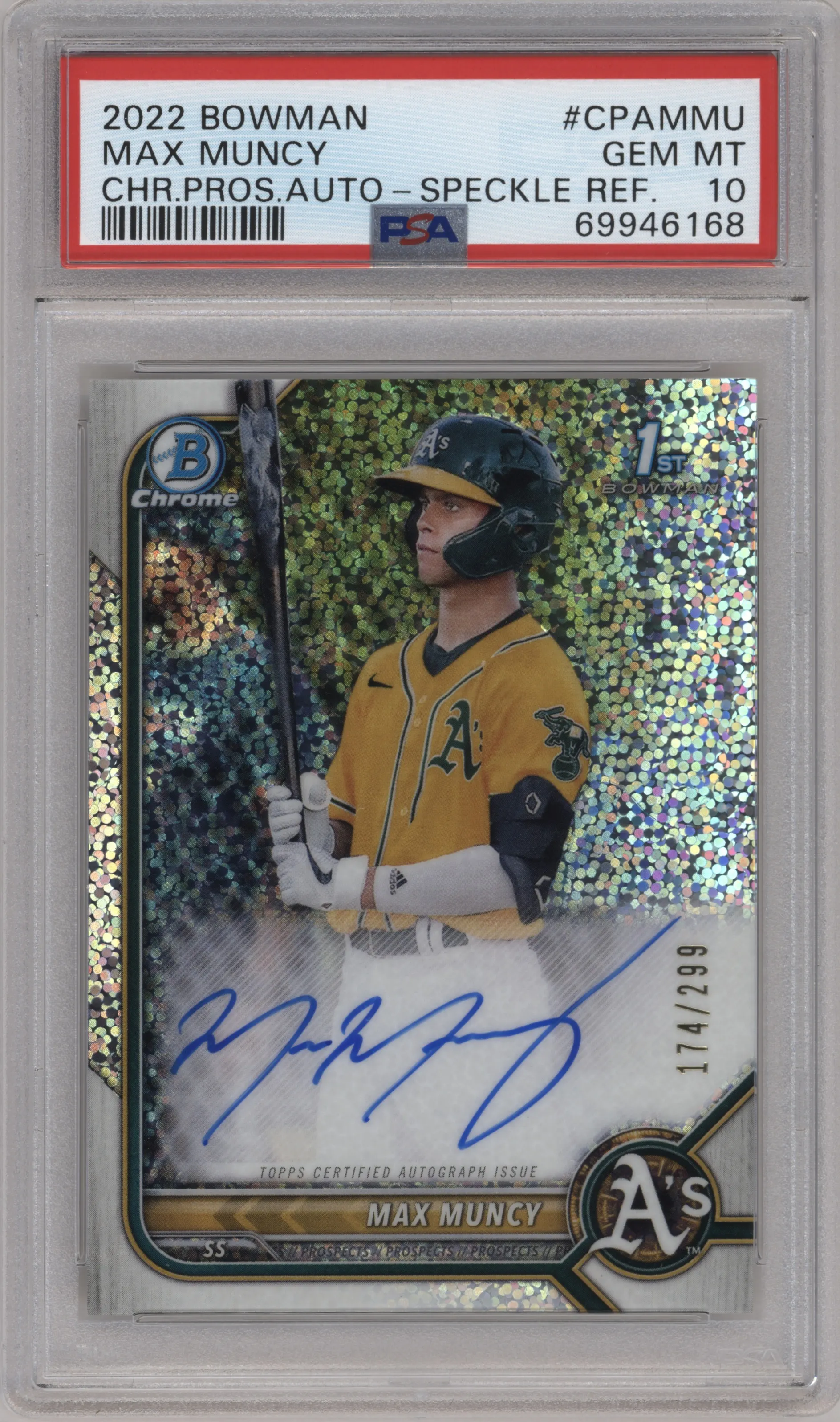 2022 Bowman Chr.Pros.Auto Max Muncy Speckle Refractor #CPA-MMU PSA 10