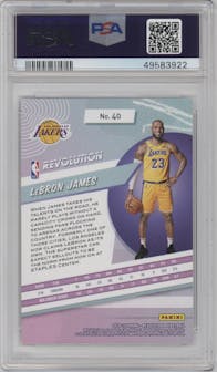 LeBron James from the 2018-19 Panini Revolution  set graded by PSA and given an overall grade of 10.