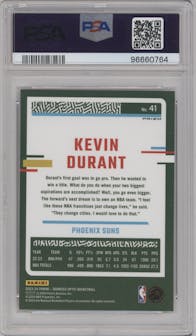 Kevin Durant from the 2023-24 Donruss Optic set featuring a White Sparkle parallel graded by PSA and given an overall grade of 10.