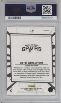 Victor Wembanyama from the 2023-24 Donruss Optic set featuring a Purple parallel graded by PSA and given an overall grade of 10.