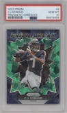 C.J. Stroud from the 2023 Panini Prizm set featuring a Green Ice parallel graded by PSA and given an overall grade of 10.
