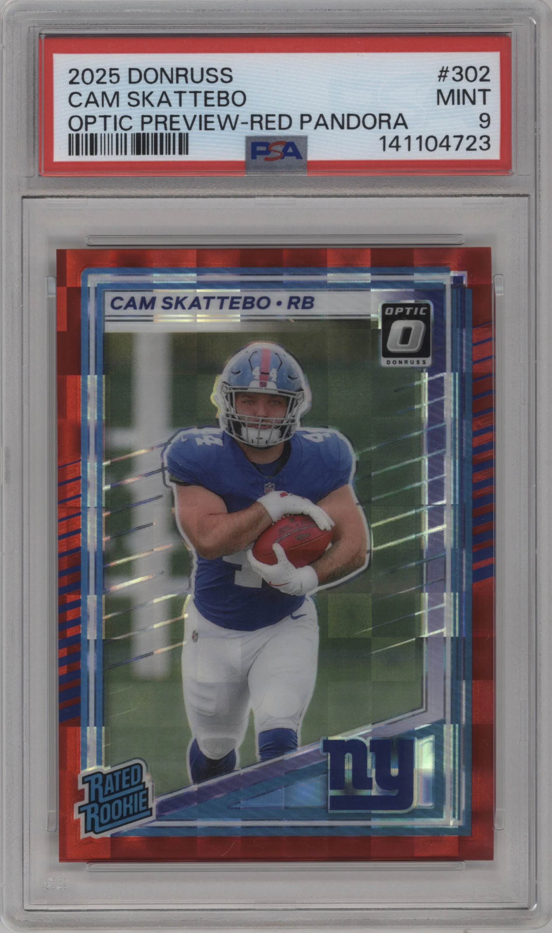2025 Panini Donruss Opt.Rtd.Rke.Prev. Cam Skattebo Red Pandora #302 PSA 9