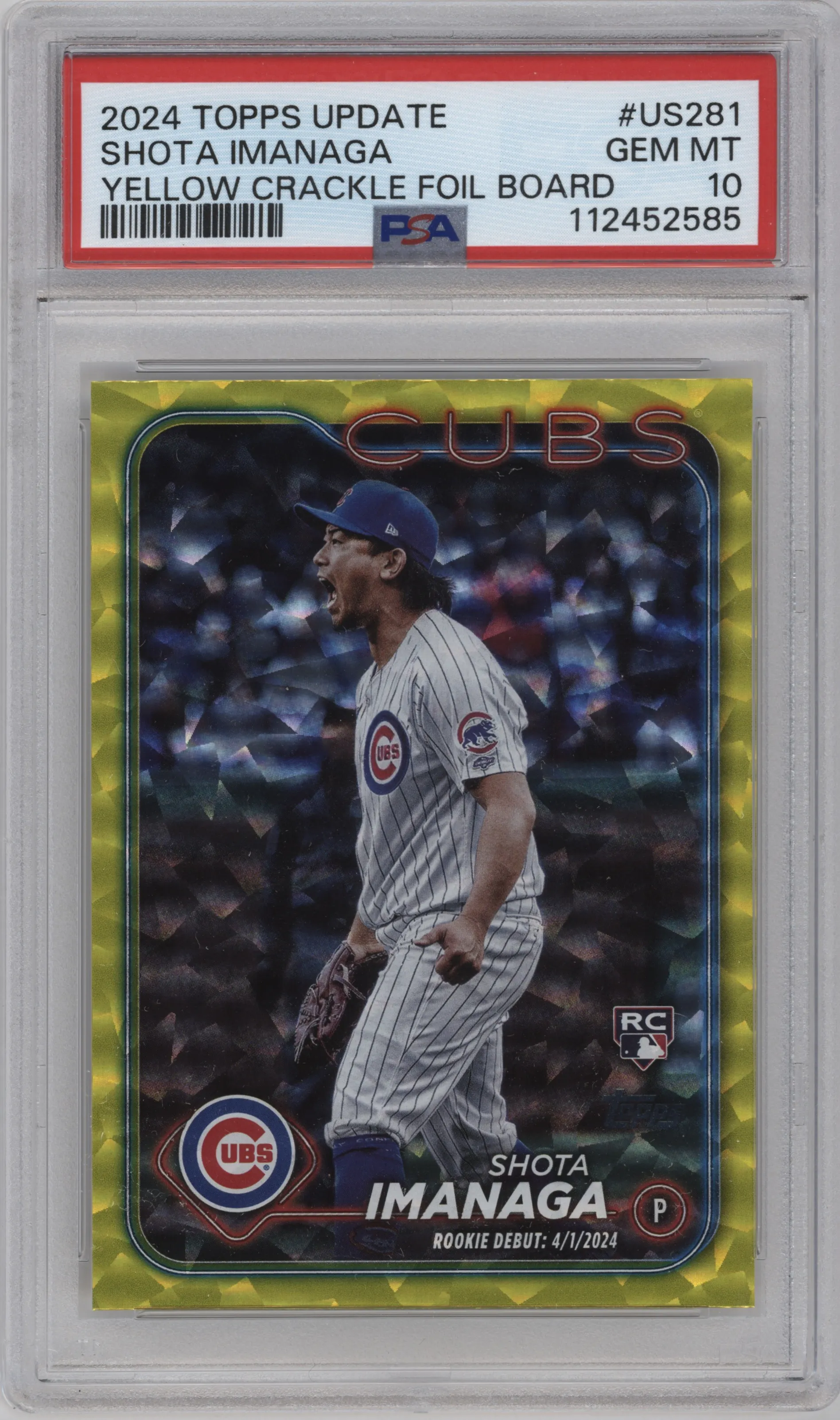 2024 Topps Update Shota Imanaga Yellow Crackle Foilboard PSA 10
