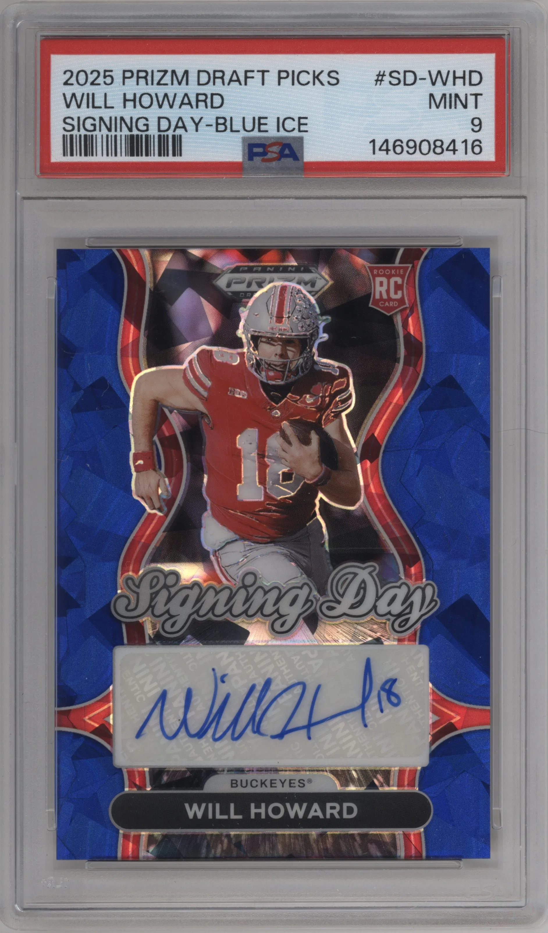 2025 Panini Prizm Draft Picks Signing Day Will Howard Blue Ice #SD-WHD PSA 9