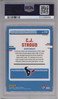 C.J. Stroud from the 2023 Panini Donruss set featuring a Pink parallel graded by PSA and given an overall grade of 9.
