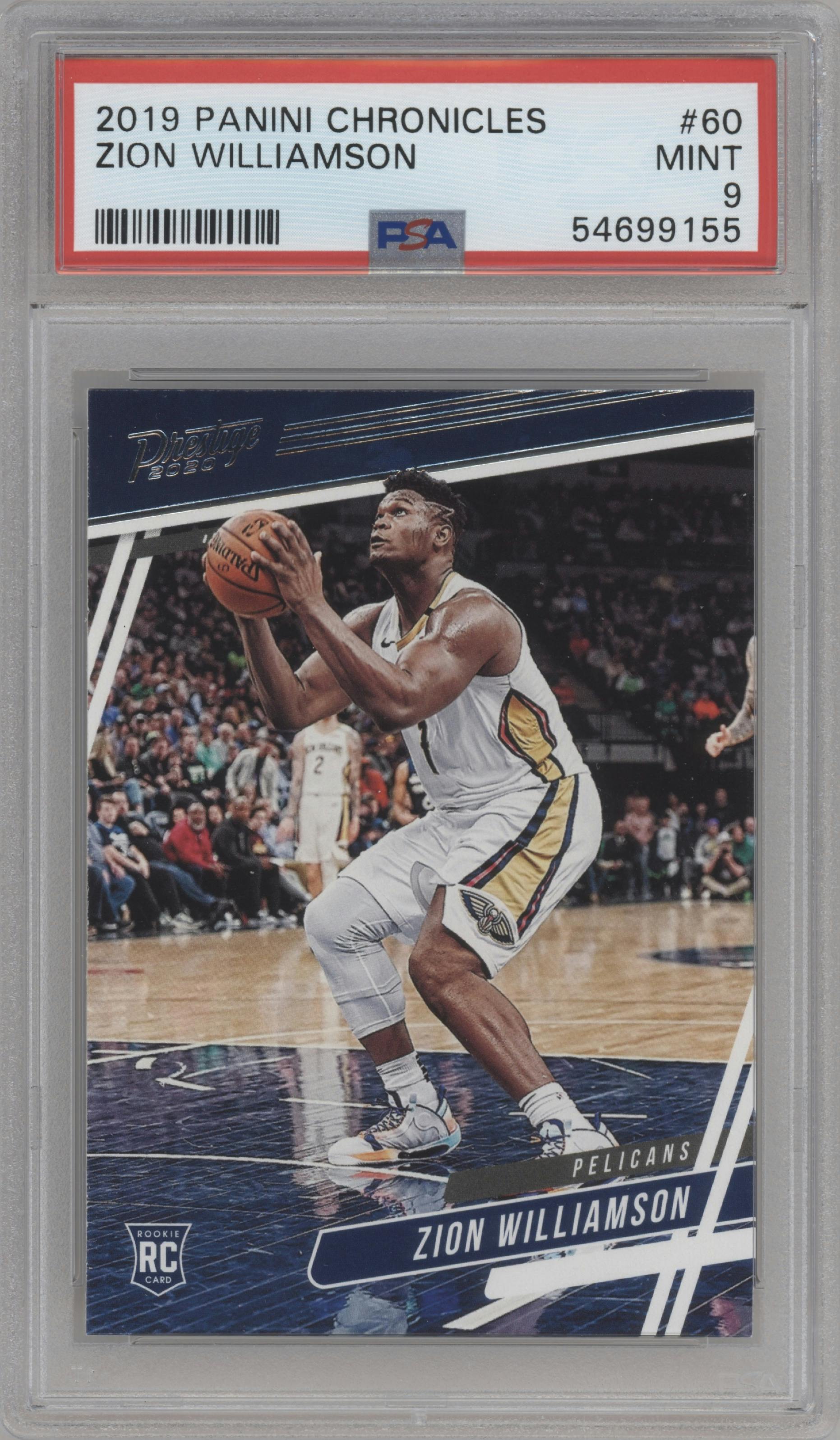 Zion Williamson from the 2019-20 Panini Chronicles  set graded by PSA and given an overall grade of 9.