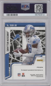 Jameson Williams from the 2022 Panini Mosaic set graded by PSA and given an overall grade of 10.