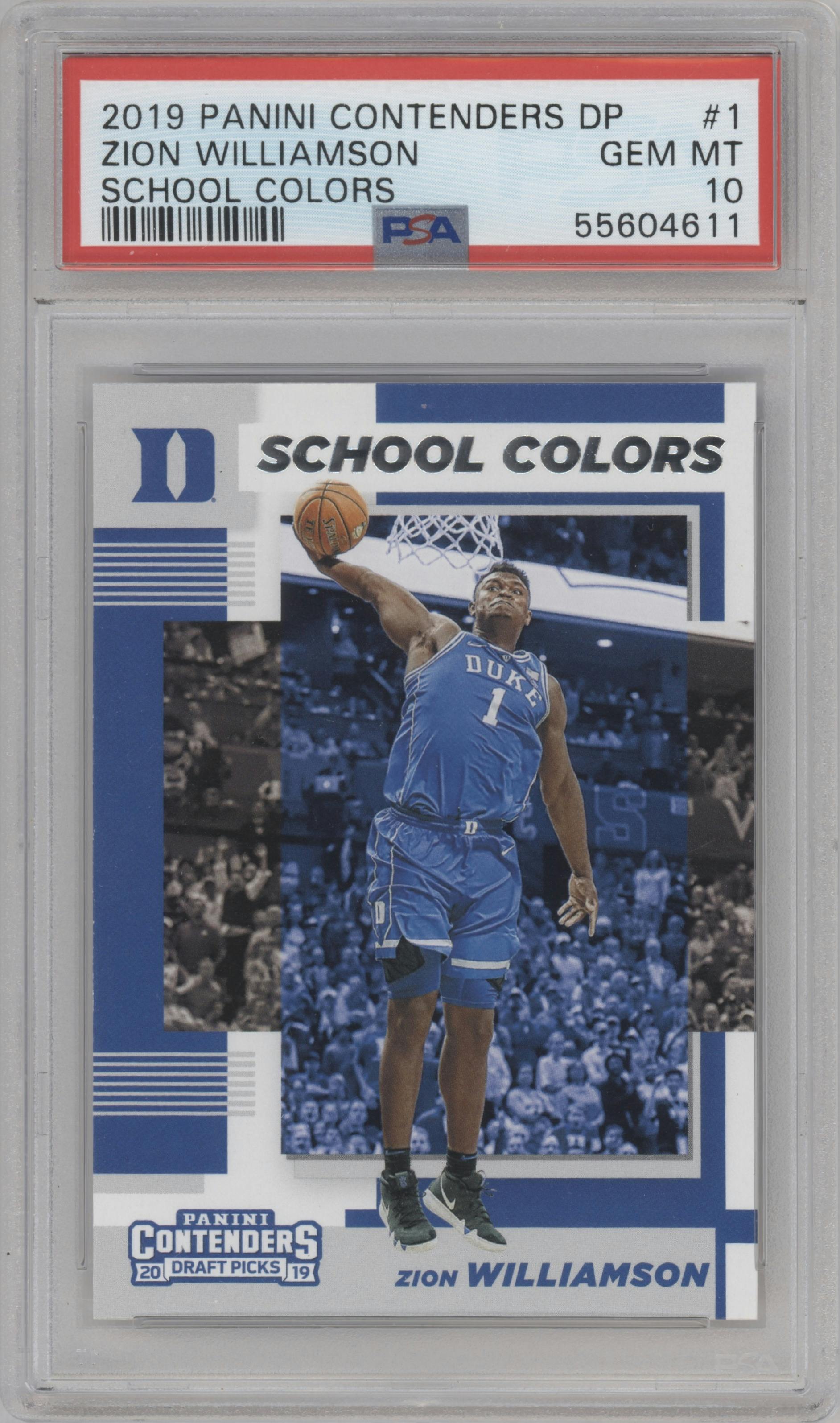 Zion Williamson from the 2019-20 Panini Contenders Draft Picks set graded by PSA and given an overall grade of 10.