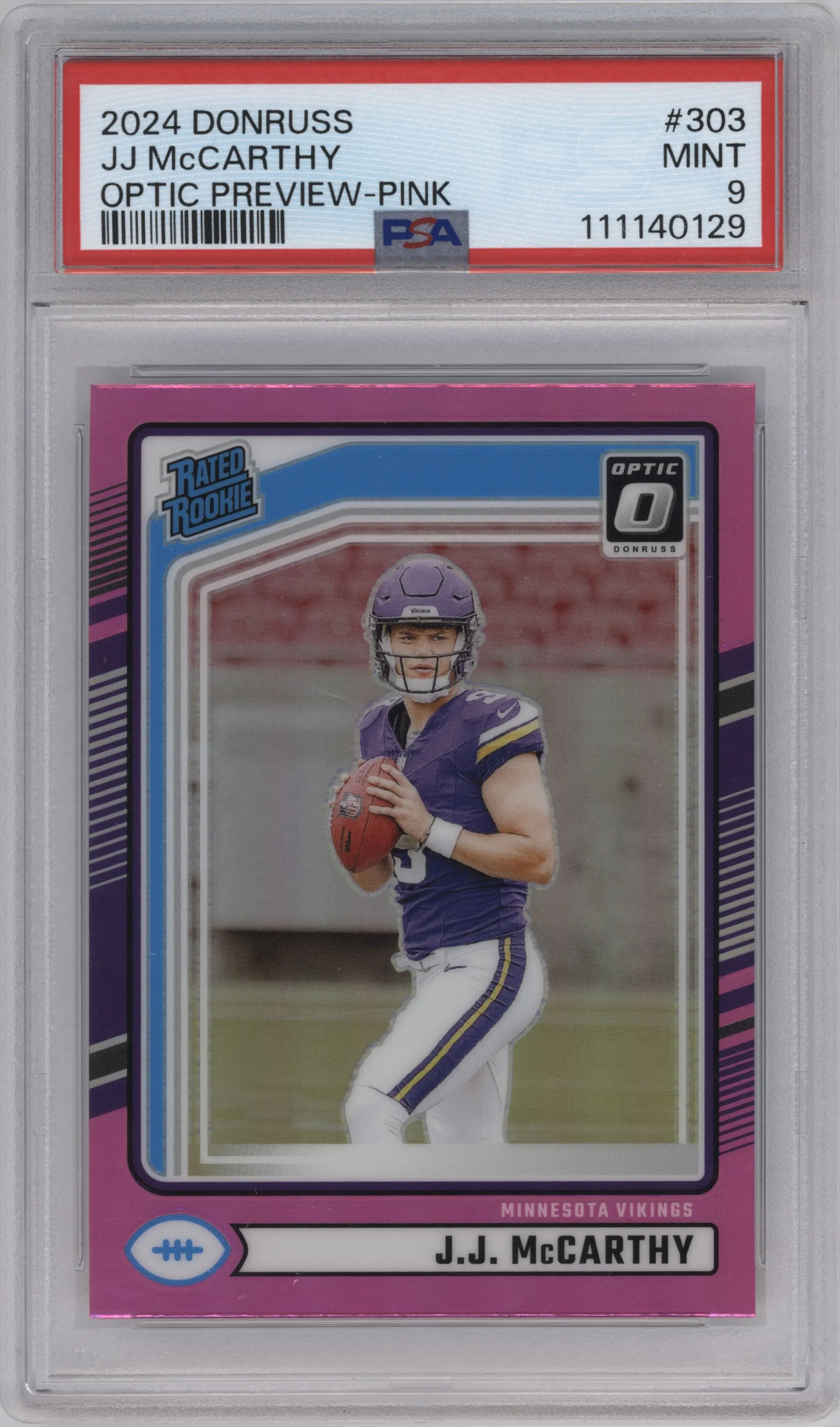 2024 Donruss Opt.Rtd.Rke. J.J. McCarthy Pink #303 PSA 9