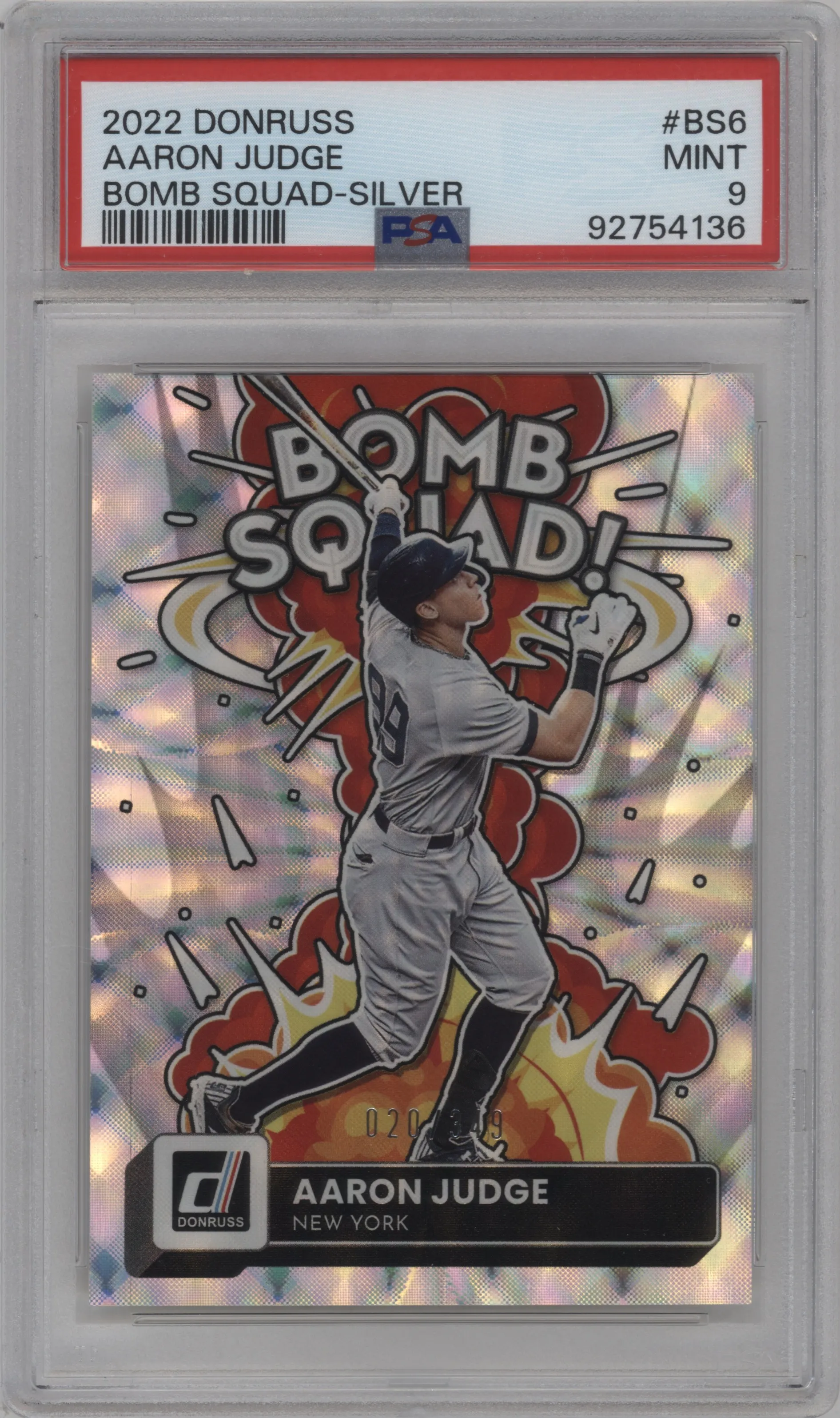 2022 Panini Donruss Bomb Squad Aaron Judge Silver #BS-6 PSA 9