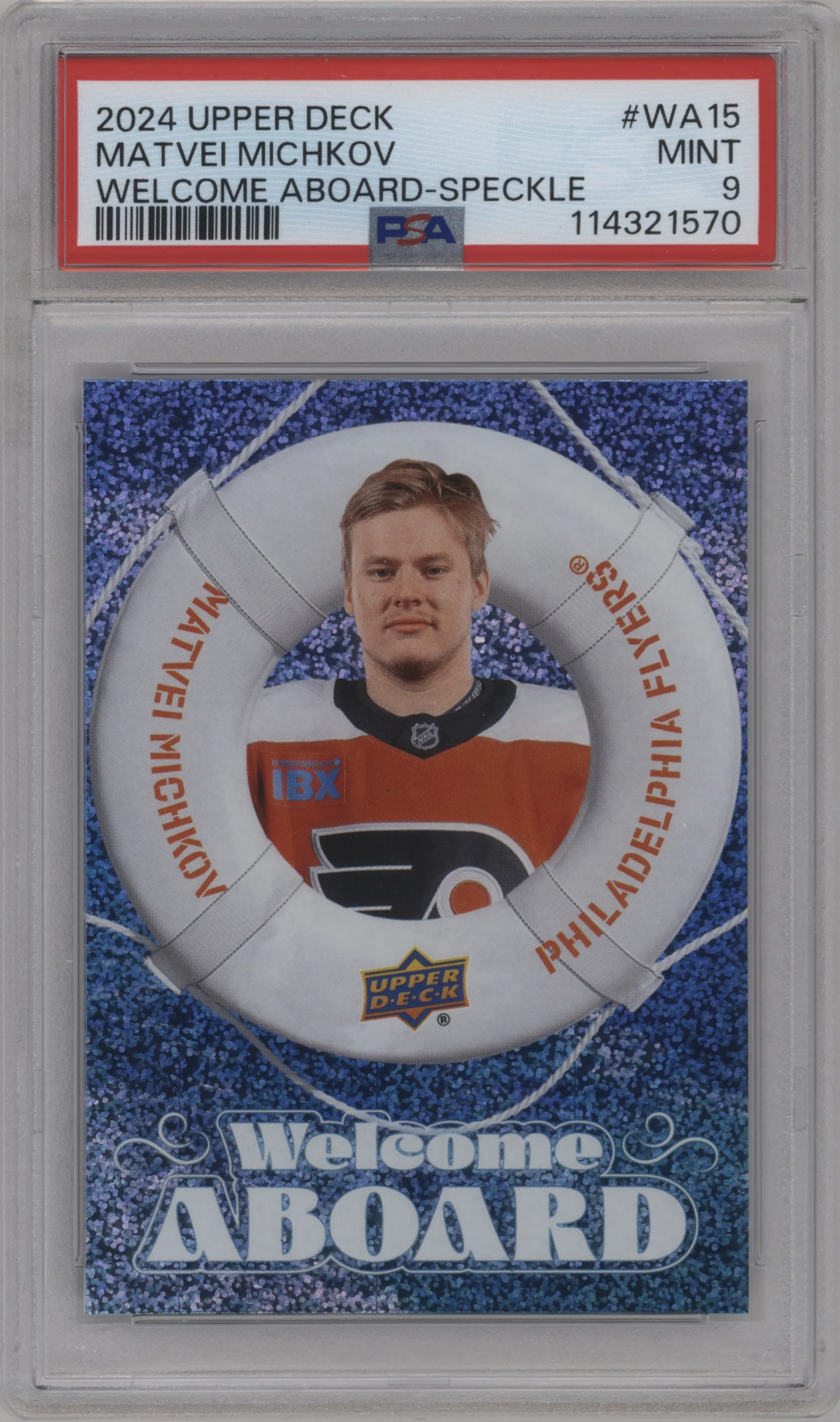 2024 Upper Deck Series 2 Welcome Aboard Matvei Michkov Speckled #WA-15 PSA 9