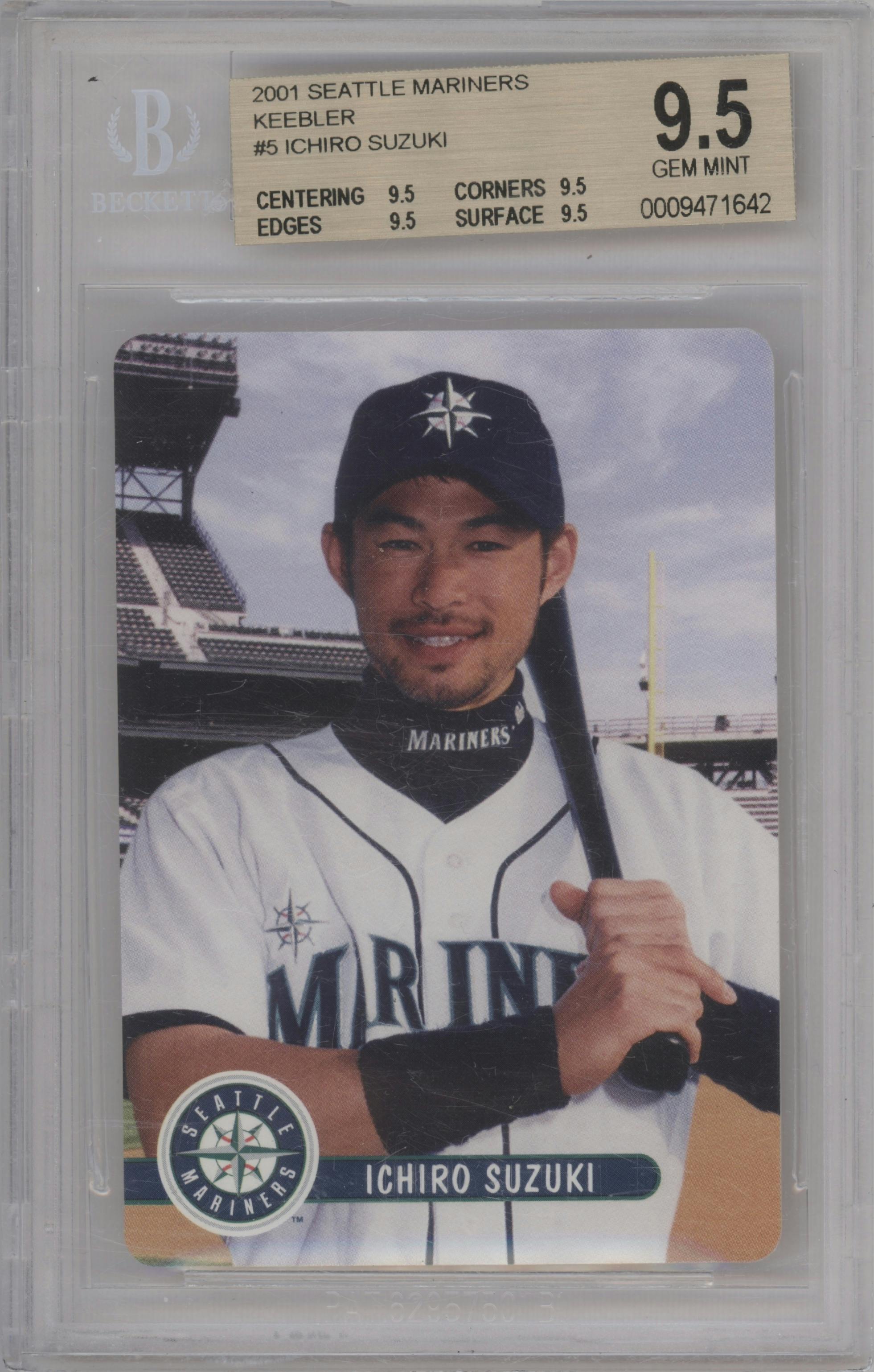 Ichiro Suzuki from the 2001 Keebler set graded by Beckett and given an overall grade of 9.5.