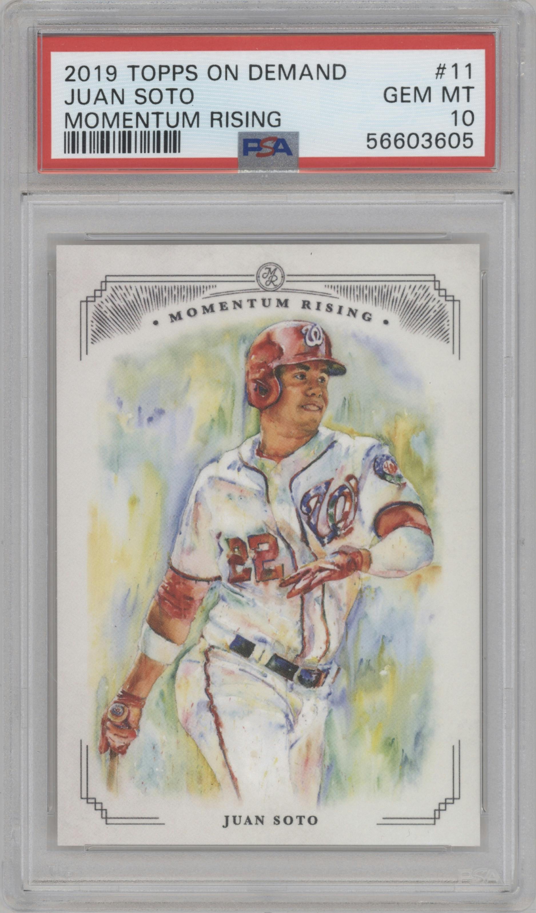 Juan Soto  from the 2019 Topps On Demand Set Trading set graded by PSA and given an overall grade of 10.