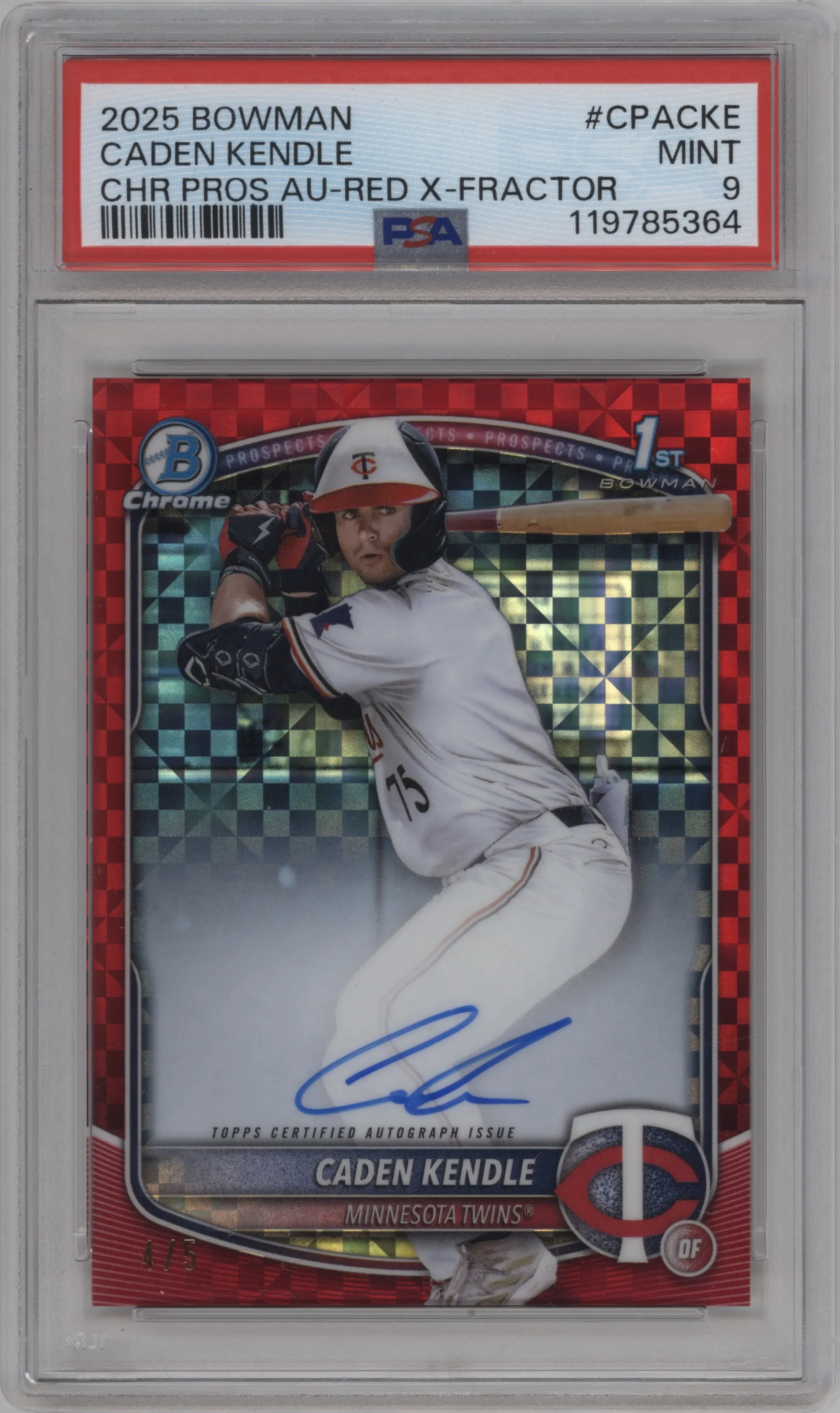 2025 Bowman Chr.Pros.AU Caden Kendle Red X-Fractor PSA 9